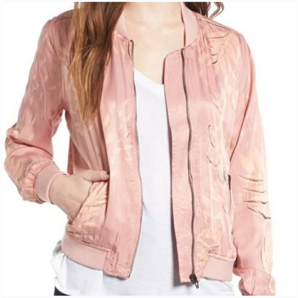 BLANKNYC Jackets & Blazers - BLANK NYC • Rose Pink Floral Valentines Satin Bomber Jacket Sz XS